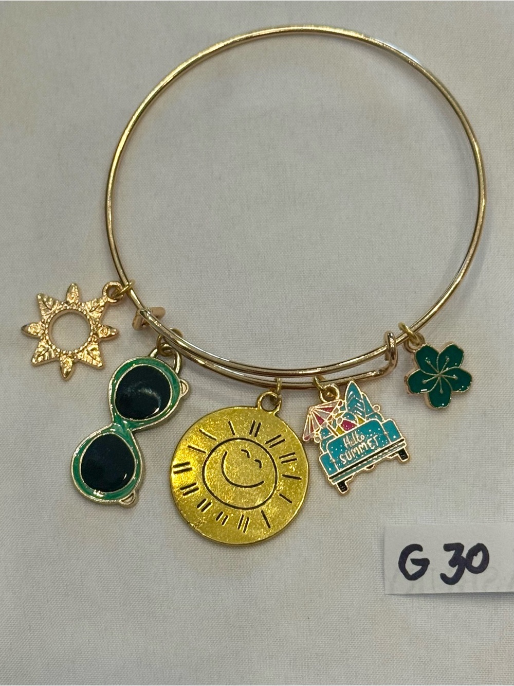 G30 Sunshine Sunglasses Summer Travel Vacation Charm Bangle Bracelet